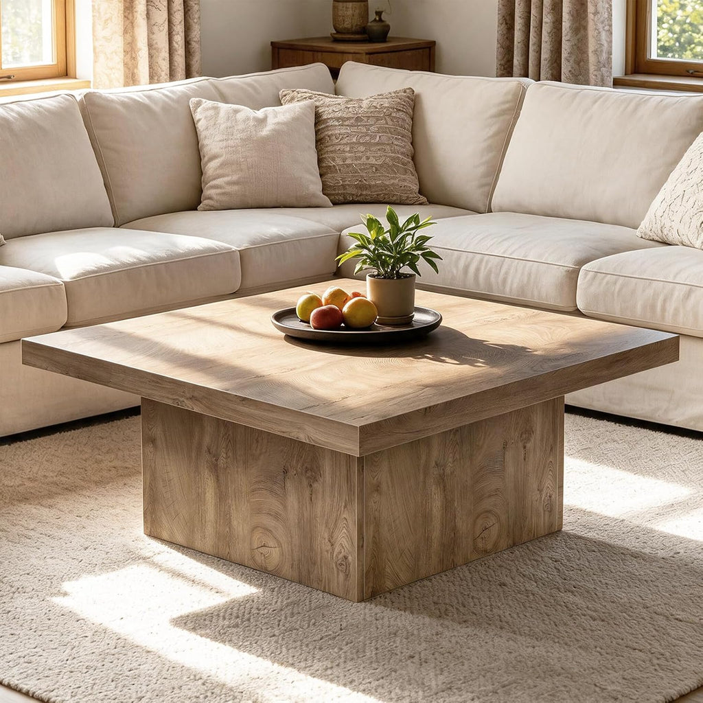 Square Coffee Table,Wooden Living Room Table,Center Table with a Large Tabletop,35.4" x 35.4",for Small Spaces, Apartments, Living Rooms, Vintage Brown