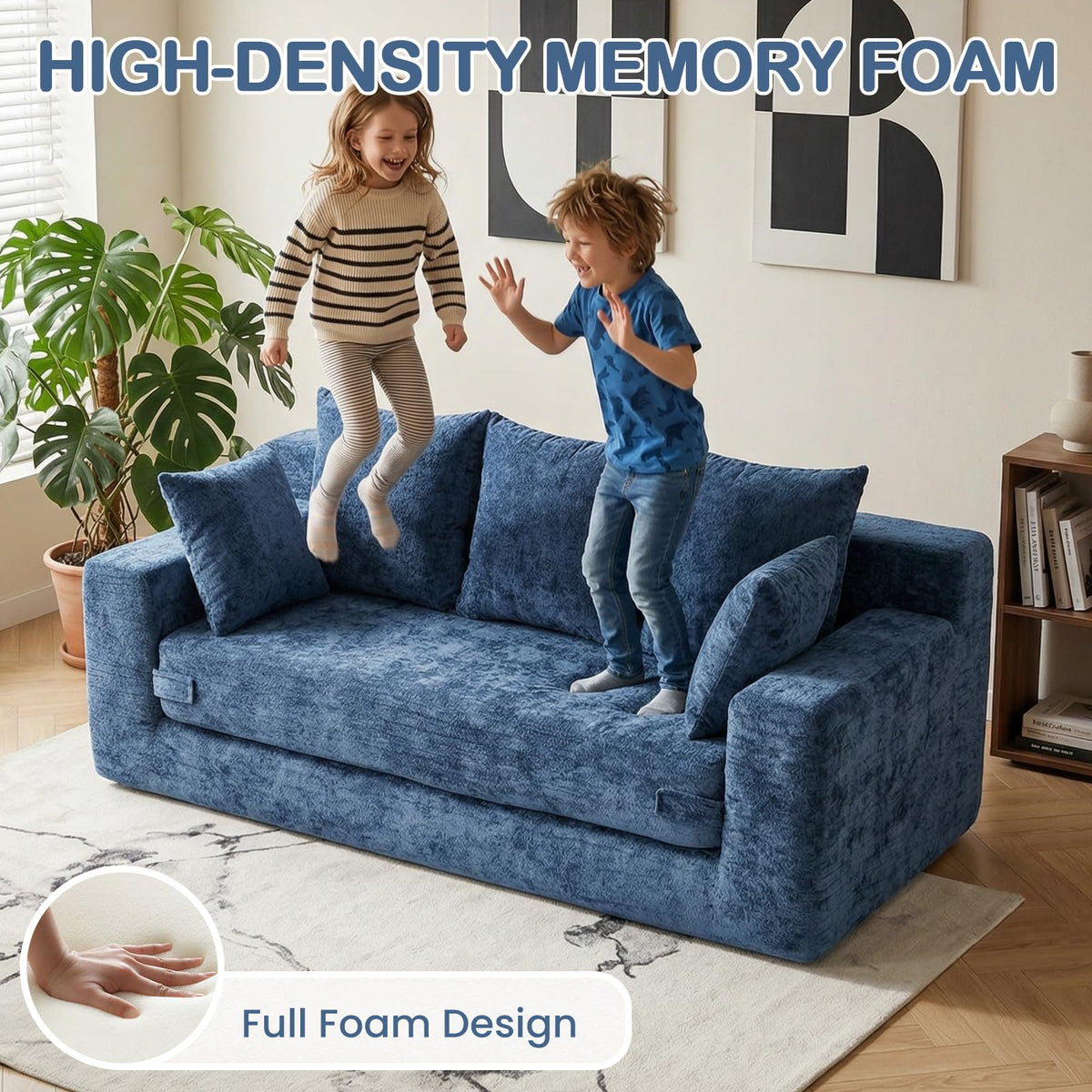 55" Small Boneless Couch, 3-in-1 Boneless Loveseat Sleeper Sofa Bed Convertible Sofa Bed with 4 Pillows, Black Corduroy Boneless Couch for Living Room, Guest Room, Small Space, No Assembly Required