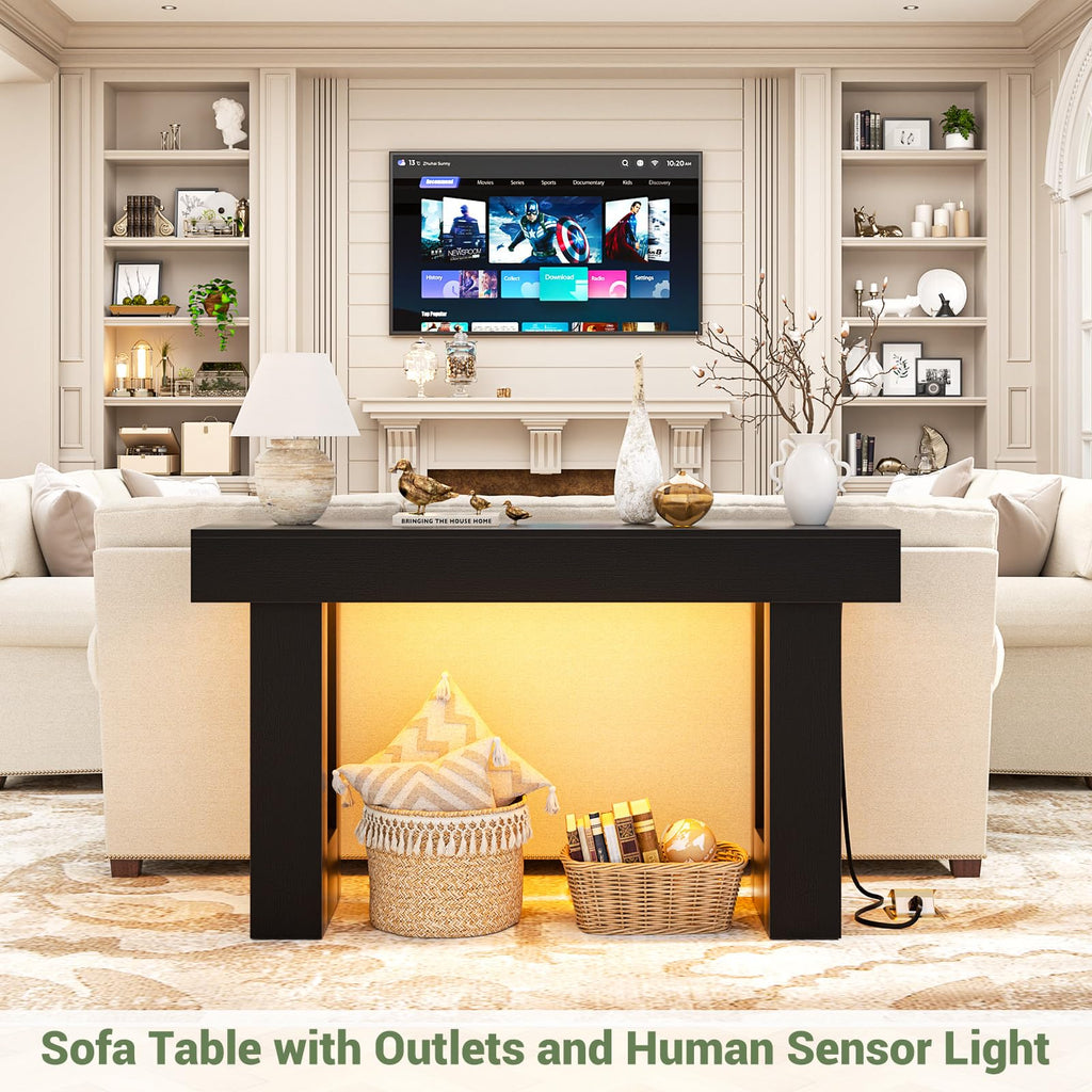 Unikito 63" Console Table with Sensor Light & AC Outlets with USB-C Ports