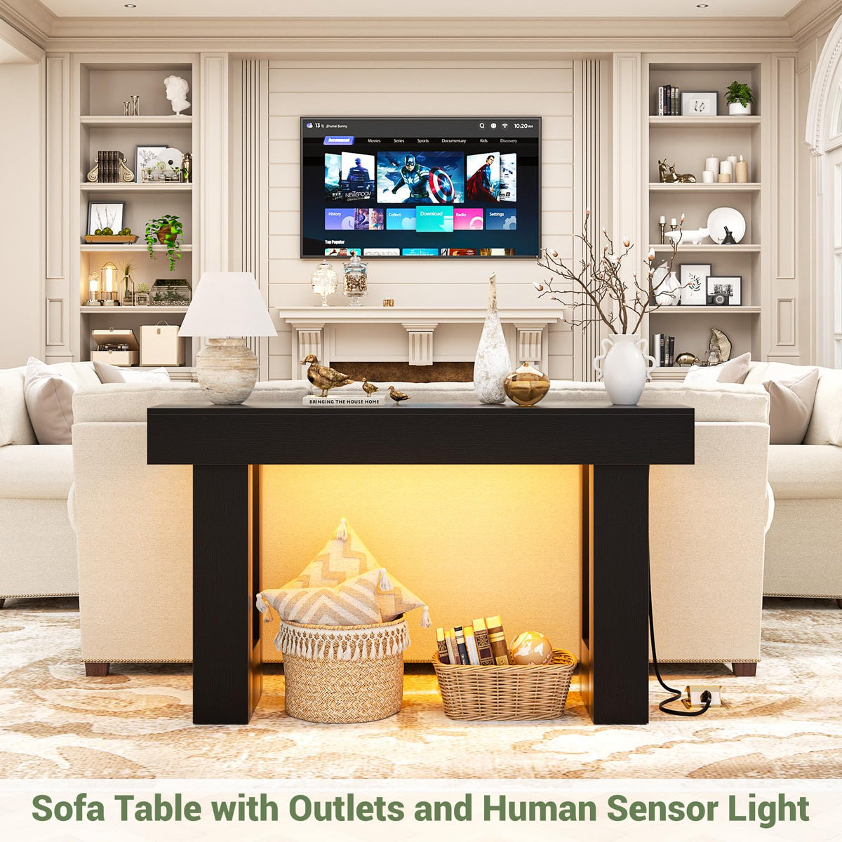 Unikito 63" Console Table with Sensor Light & AC Outlets with USB-C Ports