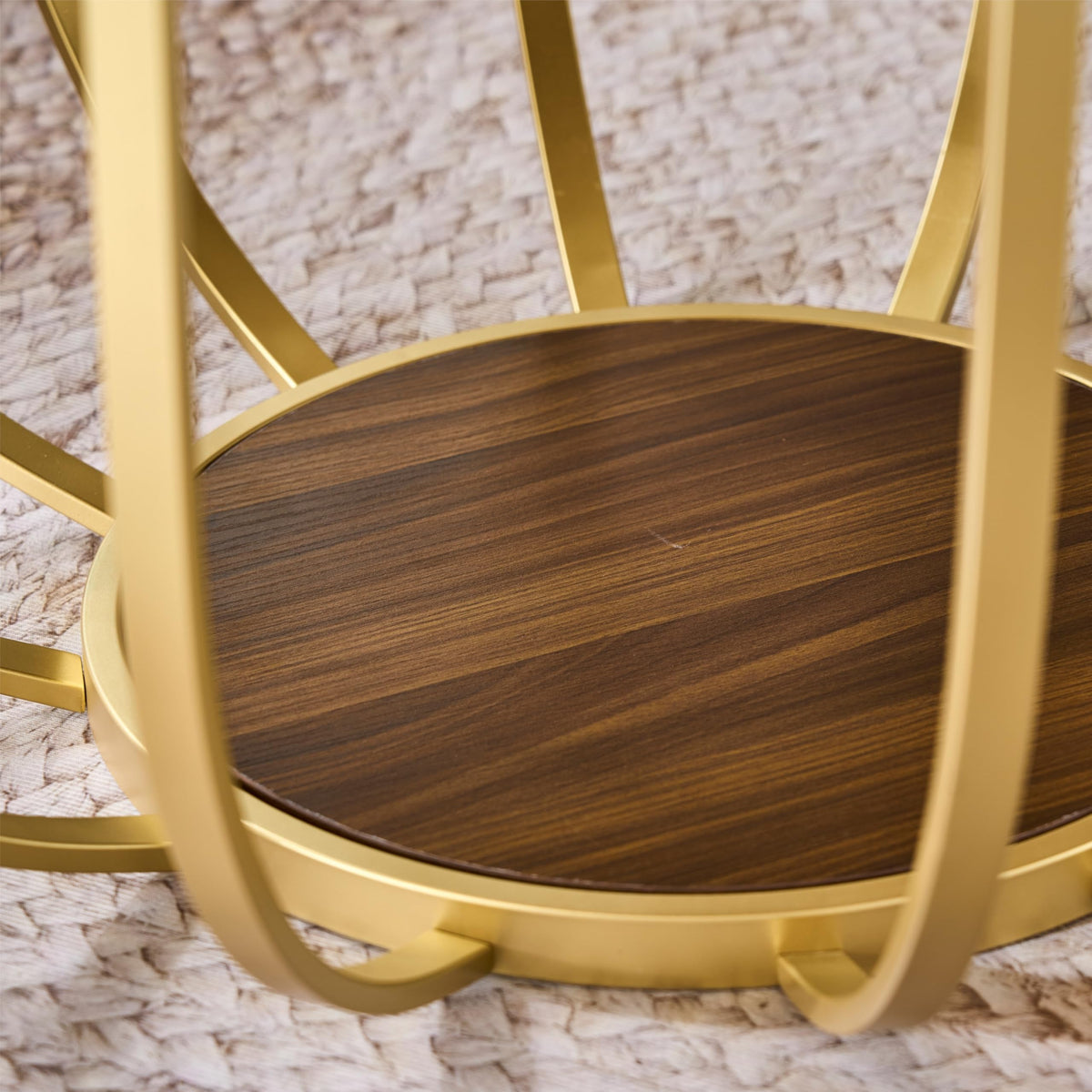 Saint Mossi Gold Round Coffee Table with Clear Glass Top and Glass Shelf