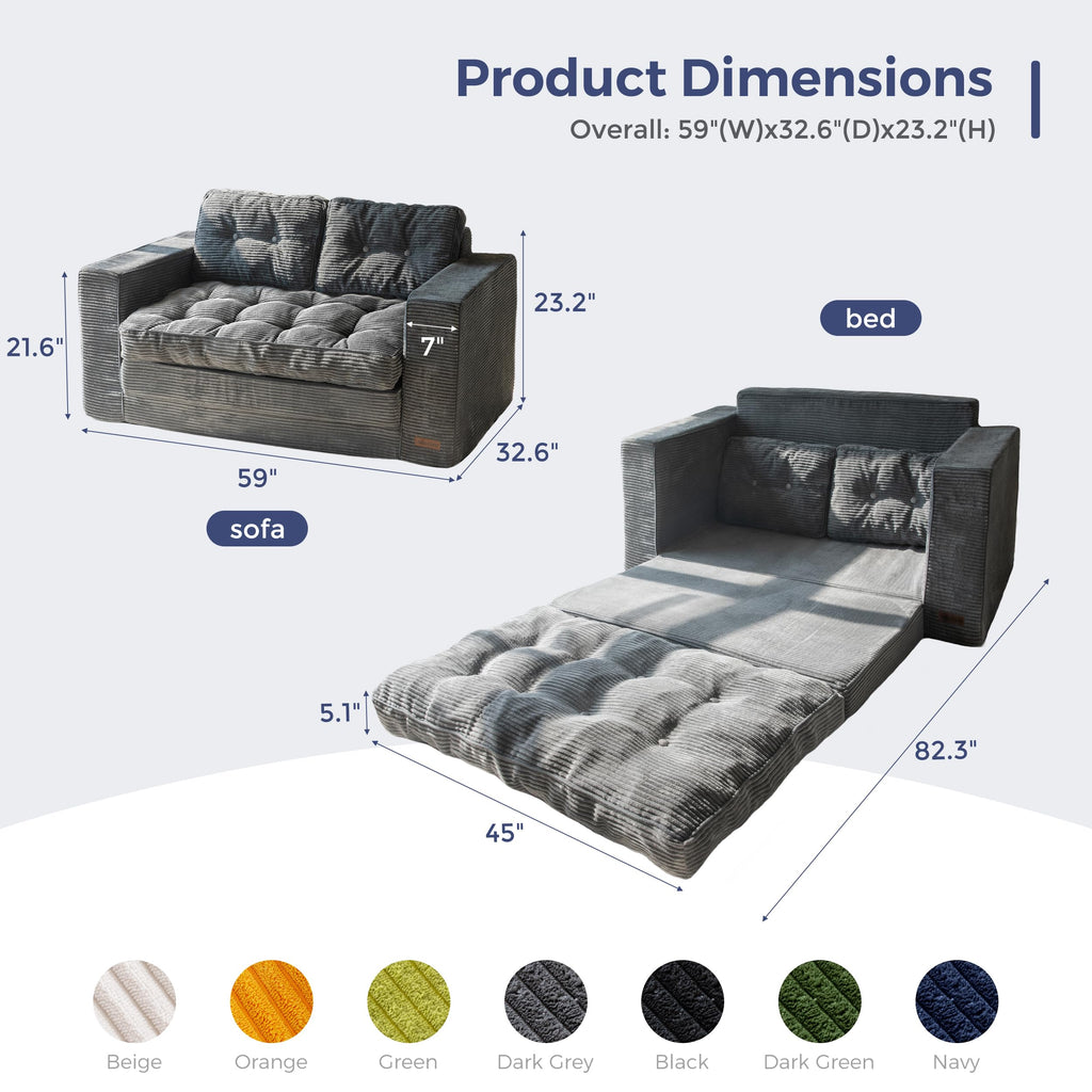 MAXYOYO Convertible Sofa Bed, Pull Out Loveseat Sofa Couch