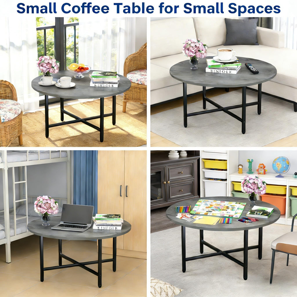 Coffee Tables for Living Room, 27.6" Round Coffee Table, Black Coffee Table