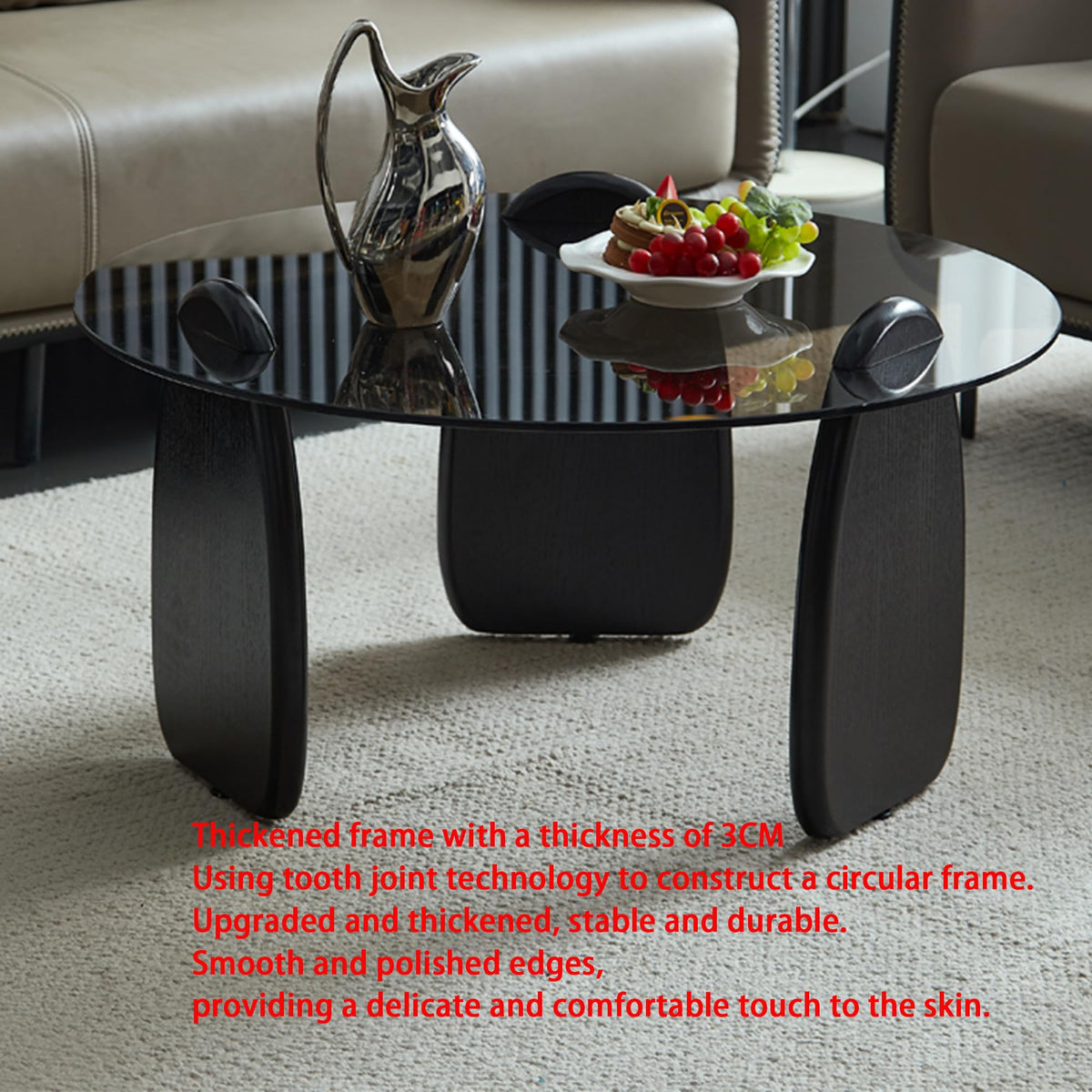 EASYSOUL Modern Round Coffee Table with Glass Top, 27.56" D x 27.56" W x 14.69" H, Circular Tea Tables for Living Room Home Office Industrial Cocktail Tables (Walunt-Clear Glass/27.56")