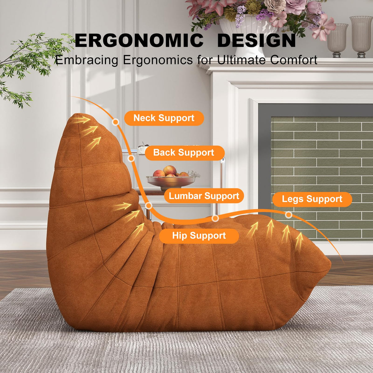 Full Foam 3-Seater Sofa, Bean Bag Floor Couch for Adults, Waterproof Fabric