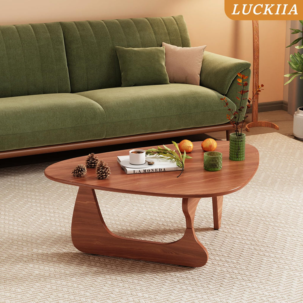 Coffee Tables Glass Small Farmhouse Coffee Table Mid-Century Modern Wood Center Table for Living Room, Walnut Transparent, 32 Inch