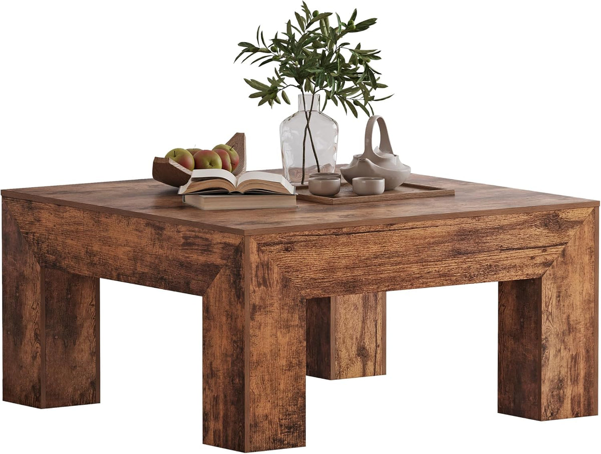 LUMTOK 35" inch Wooden Square Coffee Table for Living Room,Modern Farmhouse