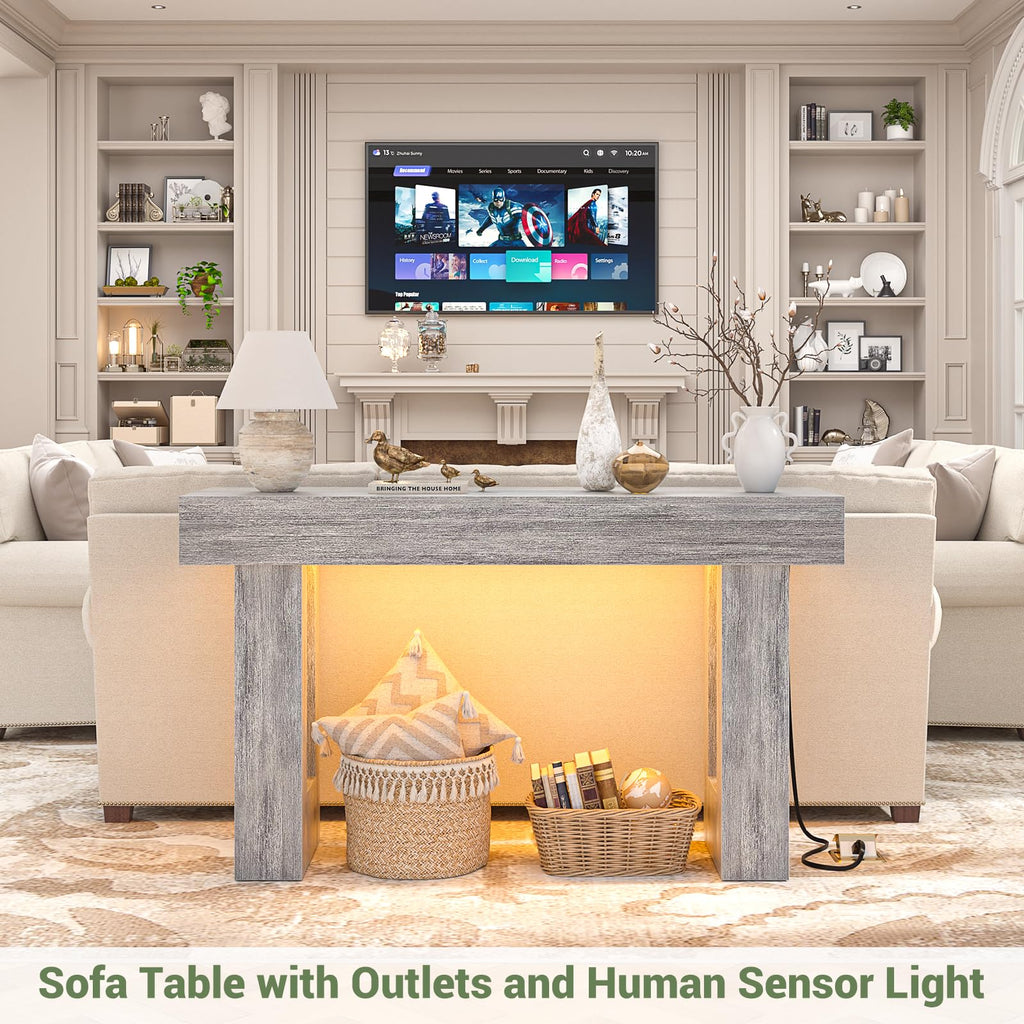 Unikito 63" Console Table with Sensor Light & AC Outlets with USB-C Ports