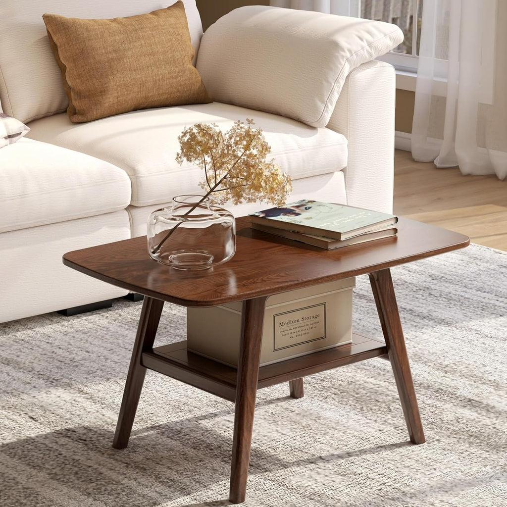 100% Solid Oak Coffee Table with Storage Shelf, 31.49" W