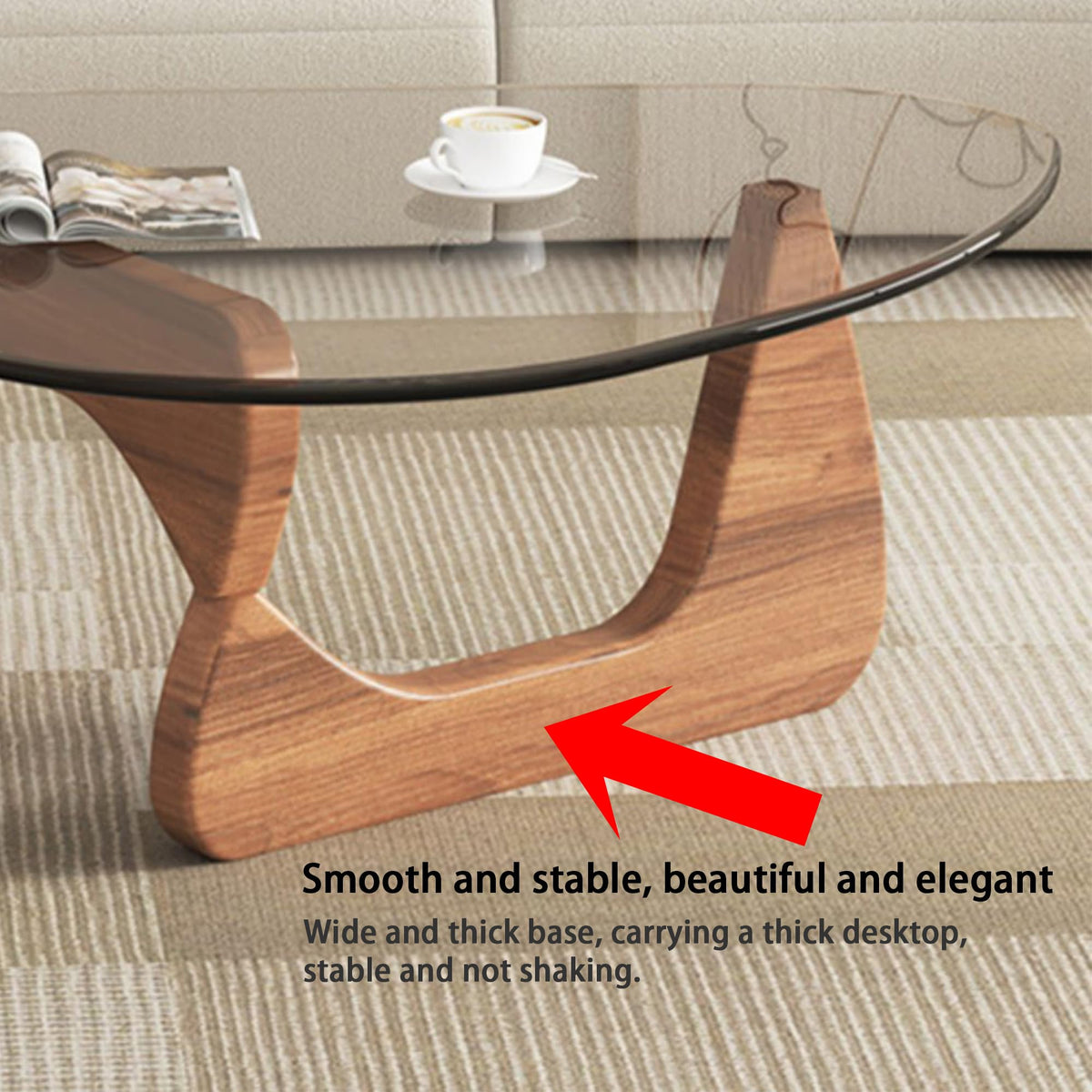 EASYSOUL Modern Glass Coffee Table, 32.68" D x 22.44" W x 15.75" H, Abstract Round Tea Tables for Living Room Home Office Industrial Cocktail Tables (Walnut-Brown Glass, 32.68")