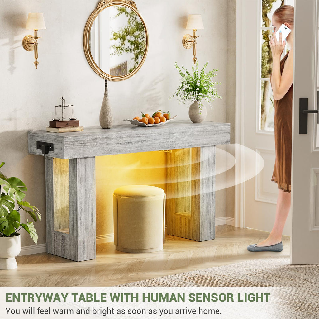 Unikito 63" Console Table with Sensor Light & AC Outlets with USB-C Ports