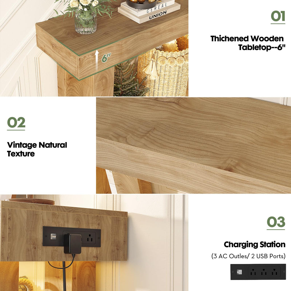 Unikito 63" Console Table with Sensor Light & AC Outlets with USB-C Ports