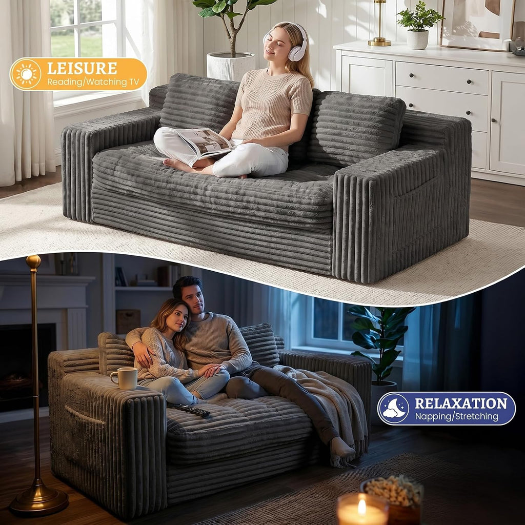 Boneless Couch, Cloud Loveseat Sofa Corduroy Couch in a Box, Upholstered Boneless 3 Seater Couch for Living Room Bedroom Office Apartment