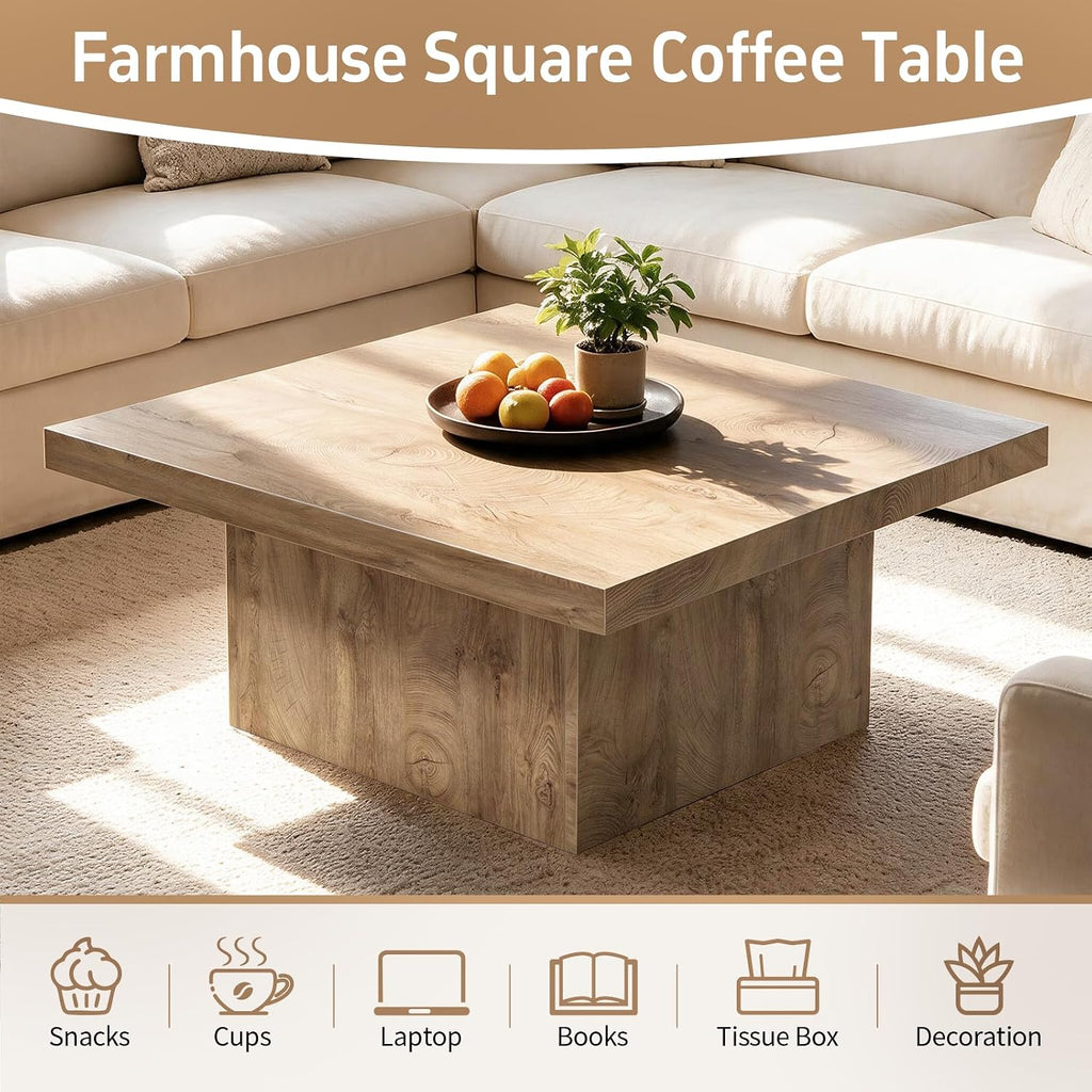 Square Coffee Table,Wooden Living Room Table,Center Table with a Large Tabletop,35.4" x 35.4",for Small Spaces, Apartments, Living Rooms, Vintage Brown