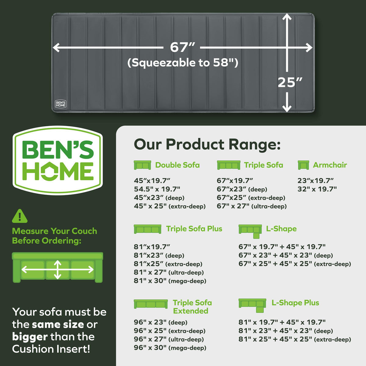 BEN'SHOME Deep Seat Couch Cushion Support Board, Sagging Sofa 68-81" x 30"
