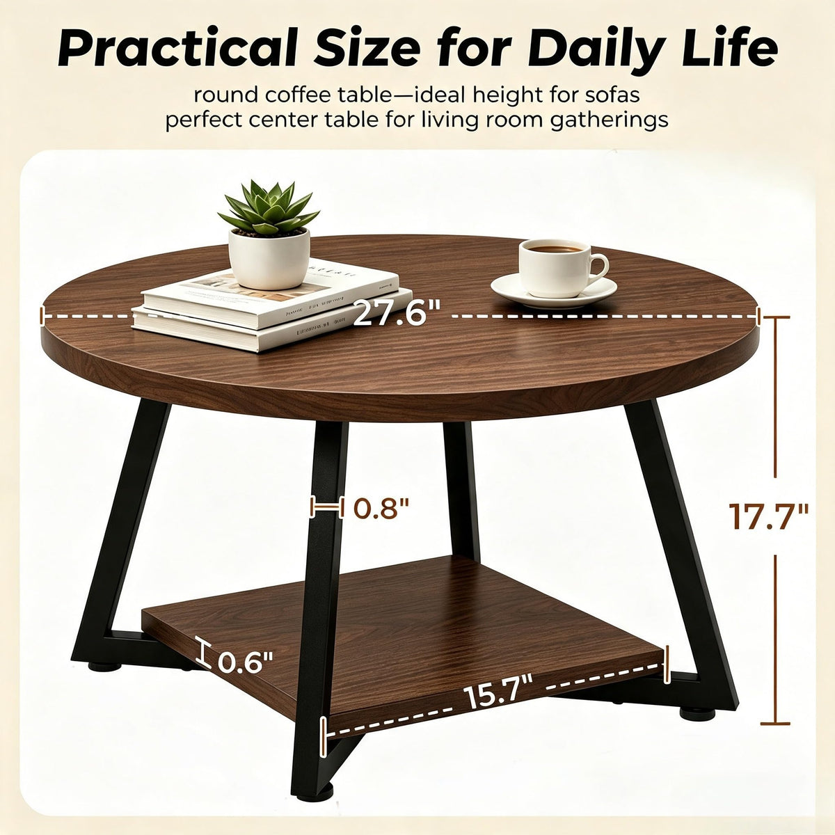 Coffee Tables for Living Room, 27.6" Round Coffee Table, Black Coffee Table