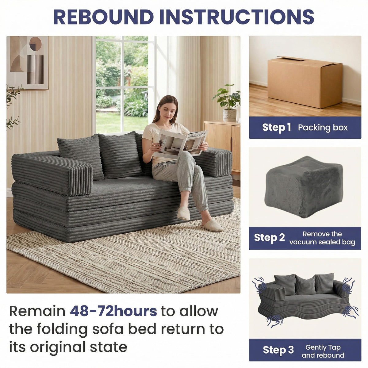 Convertible Sofa Bed, 4-in-1 Boneless Loveseat with Removable Armrests Backrest, Corduroy Futon Couch Bed with Pillow, Foldable Mattress Sleeper Sofa for Living Room Bedroom Small Place (Beige)