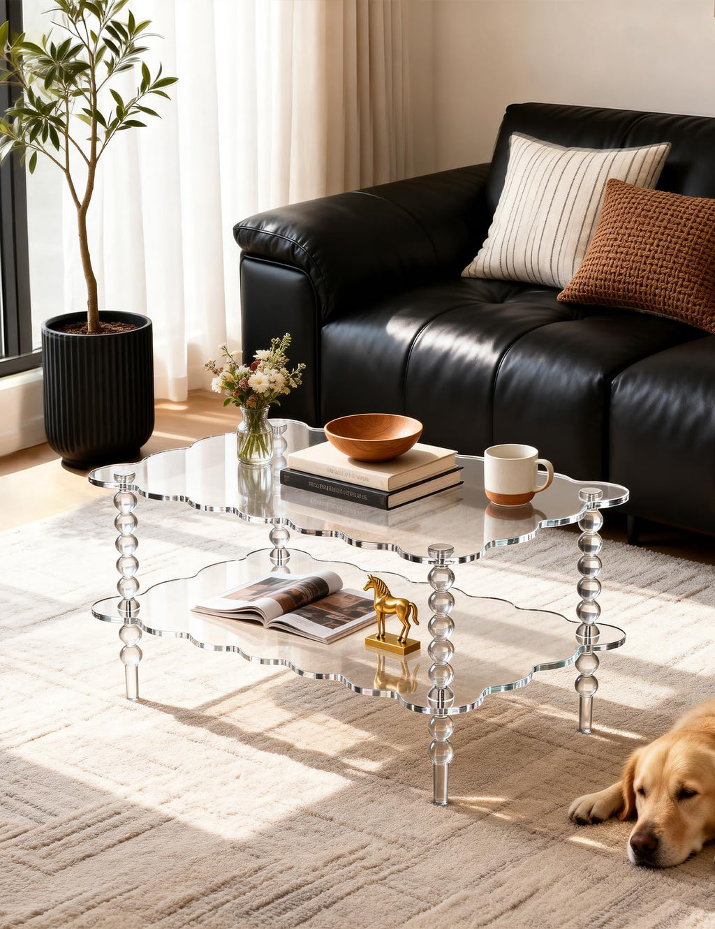 Acrylic Coffee Table, 2-Tier Living Room Table with Storage, Center Table Mid-Modern Century for Living Room, Easy to Assemble (Green, 37.8âÃ23.6âÃ15.7â)