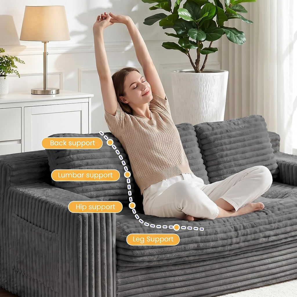 Boneless Couch, Cloud Loveseat Sofa Corduroy Couch in a Box, Upholstered Boneless 3 Seater Couch for Living Room Bedroom Office Apartment