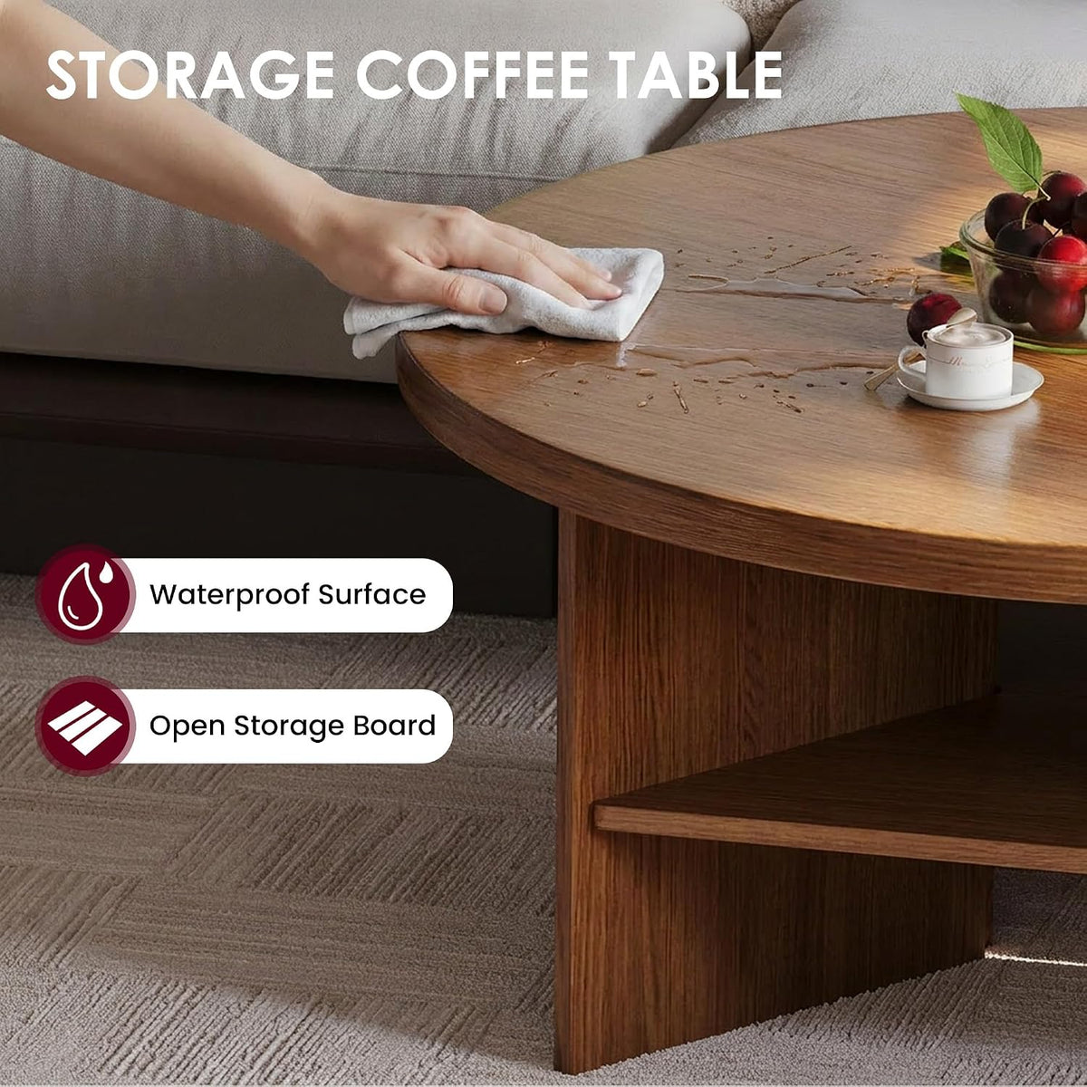 31.5'' Round Coffee Table, Modern Center Table for Living Room