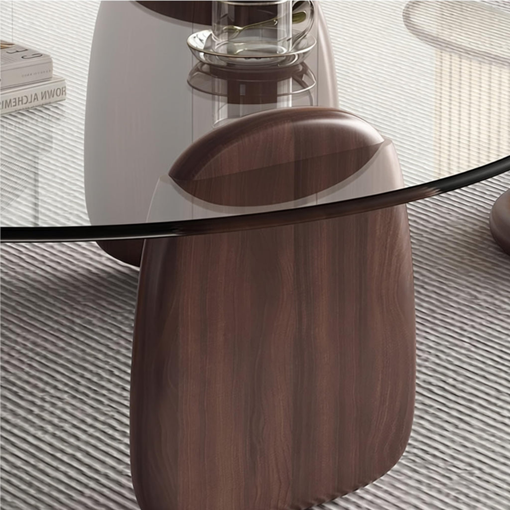EASYSOUL Modern Round Coffee Table with Glass Top, 27.56" D x 27.56" W x 14.69" H, Circular Tea Tables for Living Room Home Office Industrial Cocktail Tables (Walunt-Clear Glass/27.56")