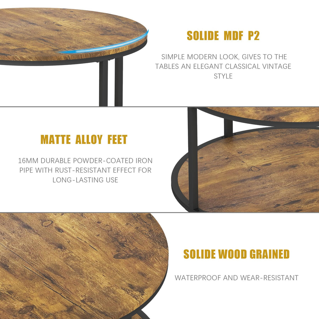 NSdirect Round Coffee Table,36" Coffee Table for Living Room,2-Tier Rustic Wood Desktop with Storage Shelf Modern Design Home Furniture(Light Walnut)