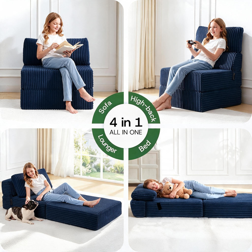 Folding Sofa Bed Convertible 4 in 1 Sleeper Chair Black Single