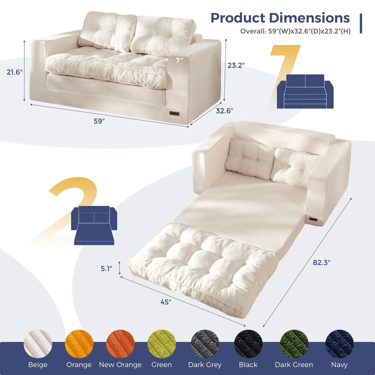 MAXYOYO Folding Sofa Bed, Convertible Sleeper Loveseat with Pillows