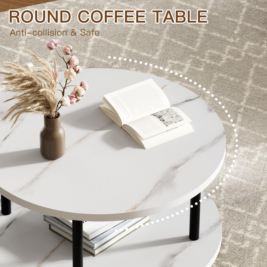 Coffee Tables for Living Room, 27.6" Round Coffee Table, Black Coffee Table