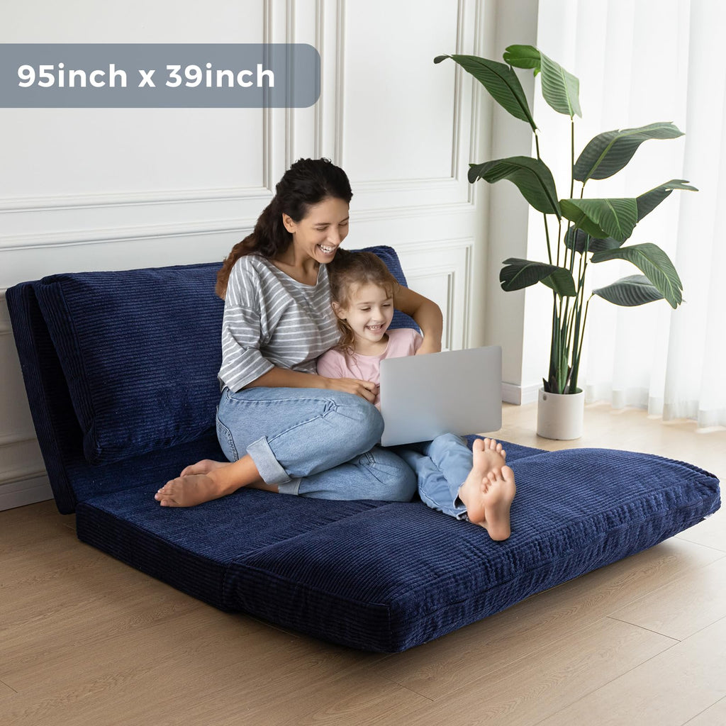 MAXYOYO Folding Sofa Bed, Extra Thick and Long Floor Sofa Convertible Chair with Washable Cover, Floor Couch Lounge Bean Bag Bed for Living Room, Dark Grey, 54x91 Inch