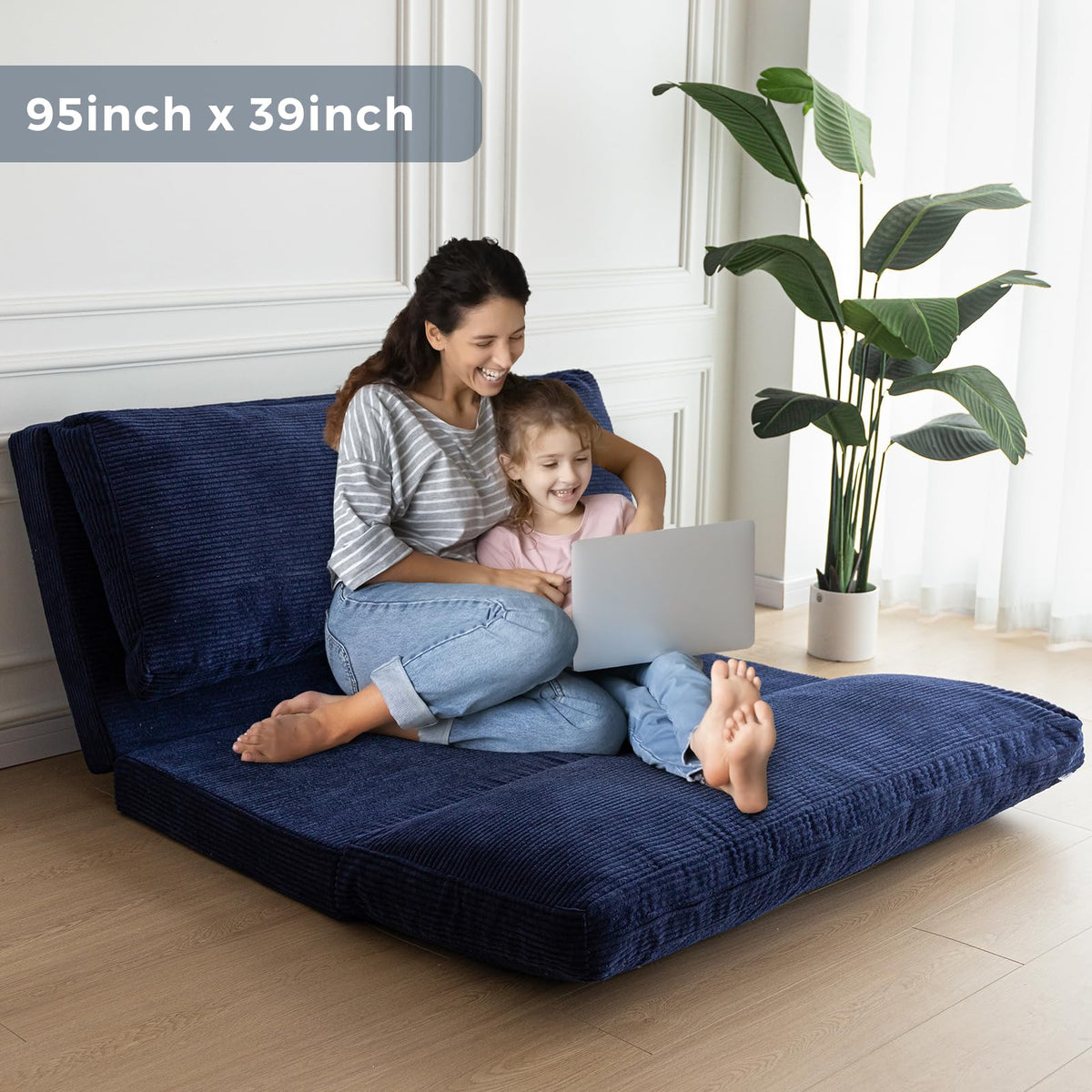 MAXYOYO Folding Sofa Bed, Extra Thick and Long Floor Sofa Convertible Chair with Washable Cover, Floor Couch Lounge Bean Bag Bed for Living Room, Dark Grey, 54x91 Inch