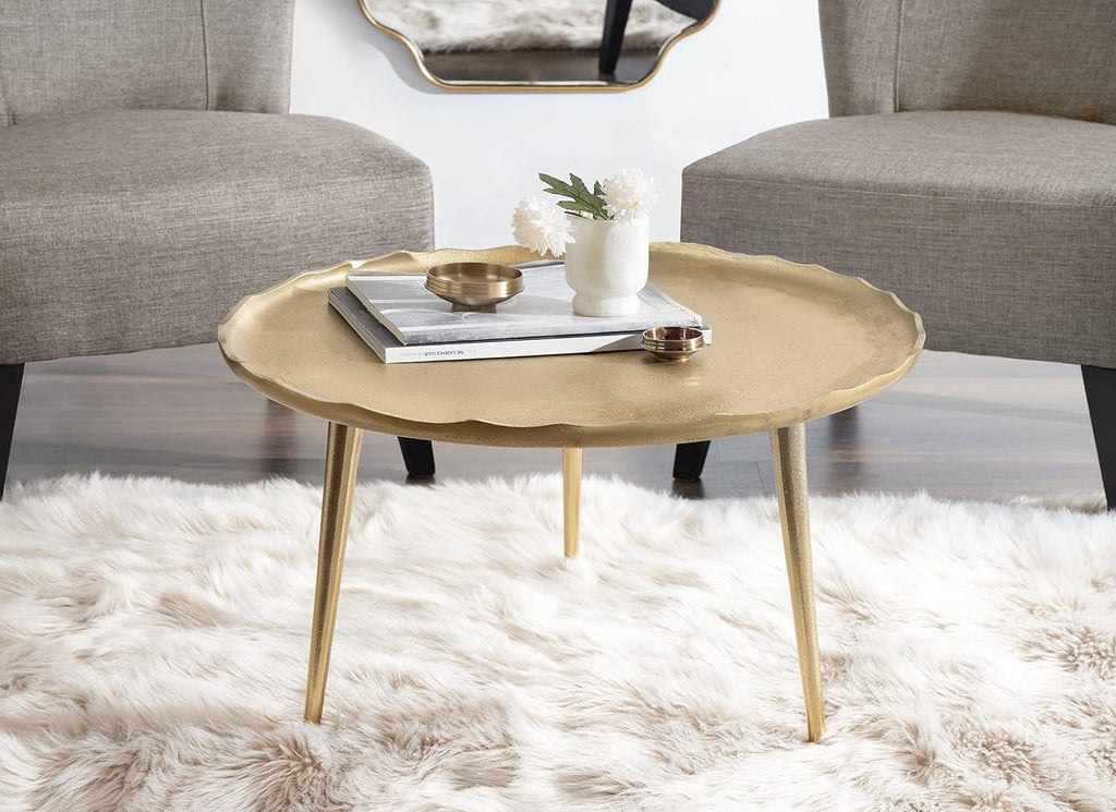 Kate and Laurel Alessia Modern Coffee Table, 26 x 26 x 15, Gold, Metal Coffee Table with Antique Detailing for Storage and Display