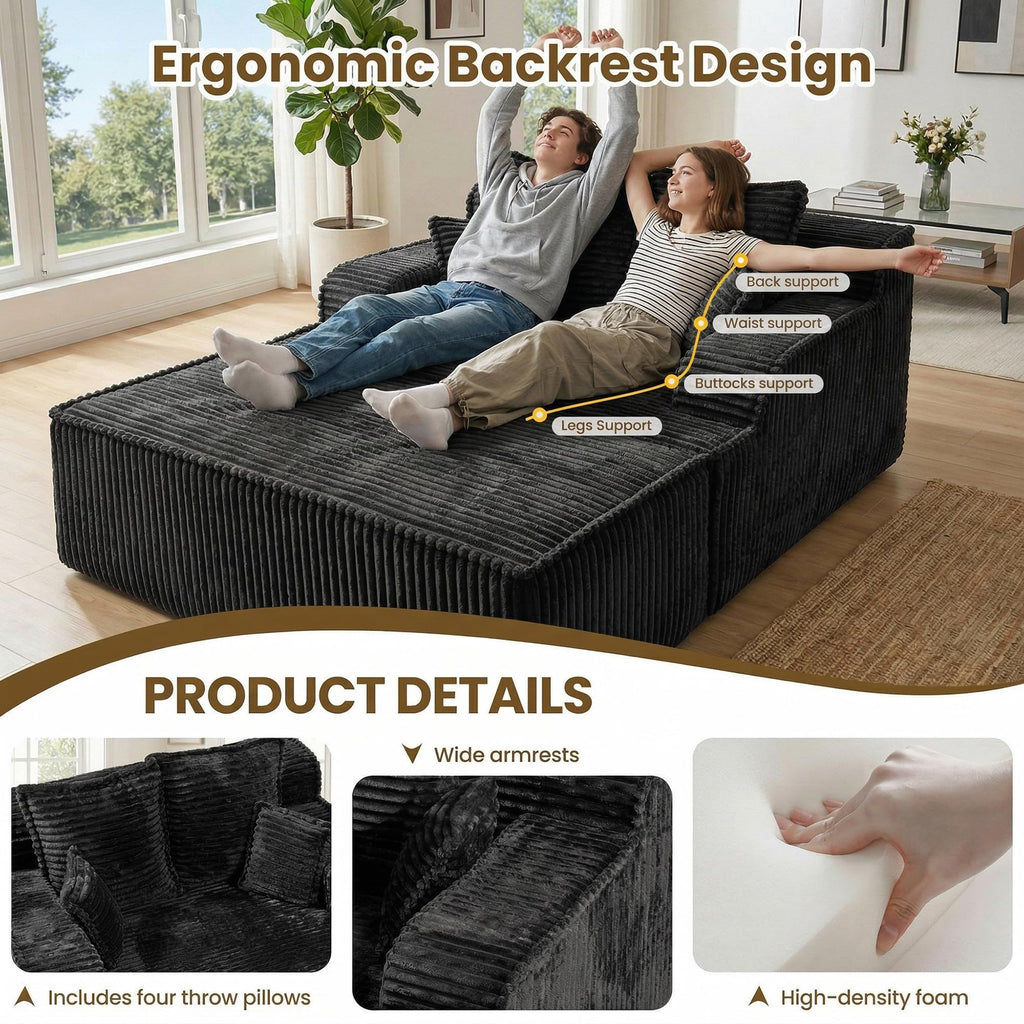 Chaise Lounge Chair Indoor,Boneless Chair with Ottoman,Comfy Reading Chair for Adults,Small Sofa Bed Couch for Living Room,Single Sleeper Chair Bed,Beige