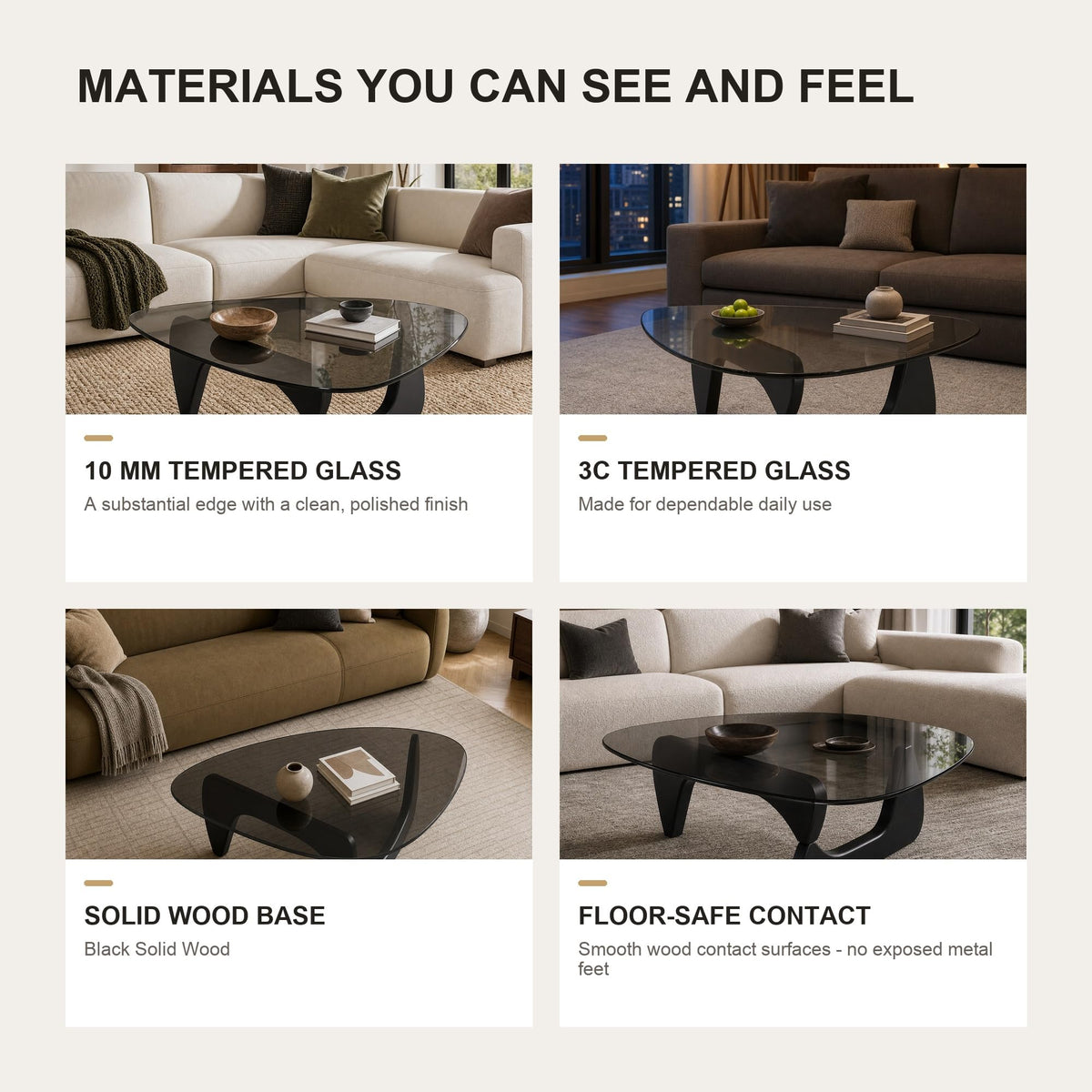 EASYSOUL Modern Glass Coffee Table, 32.68" D x 22.44" W x 15.75" H, Abstract Round Tea Tables for Living Room Home Office Industrial Cocktail Tables (Walnut-Brown Glass, 32.68")