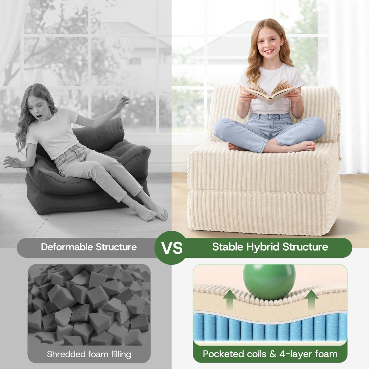 Folding Sofa Bed Convertible 4 in 1 Sleeper Chair Black Single