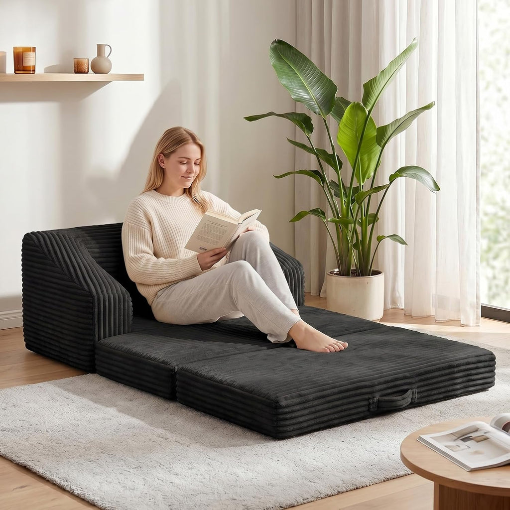 Convertible Folding Sofa Bed, 2-in-1 Single Boneless Sofa with Soft Corduroy & Ultra-Thick Backrest, Foldable Boneless Chair Lounger Sleeper Sofa for Small Apartment, Living Room, Home Office
