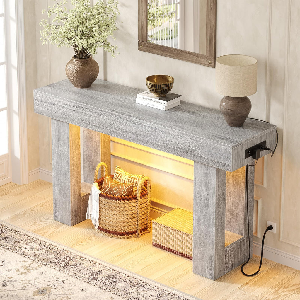 Unikito 63" Console Table with Sensor Light & AC Outlets with USB-C Ports