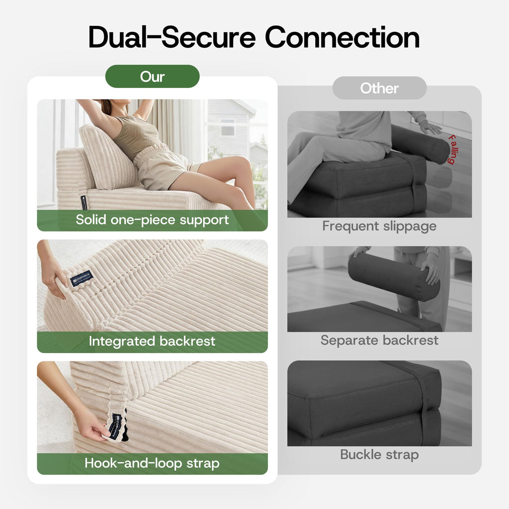 Folding Sofa Bed Convertible 4 in 1 Sleeper Chair Black Single