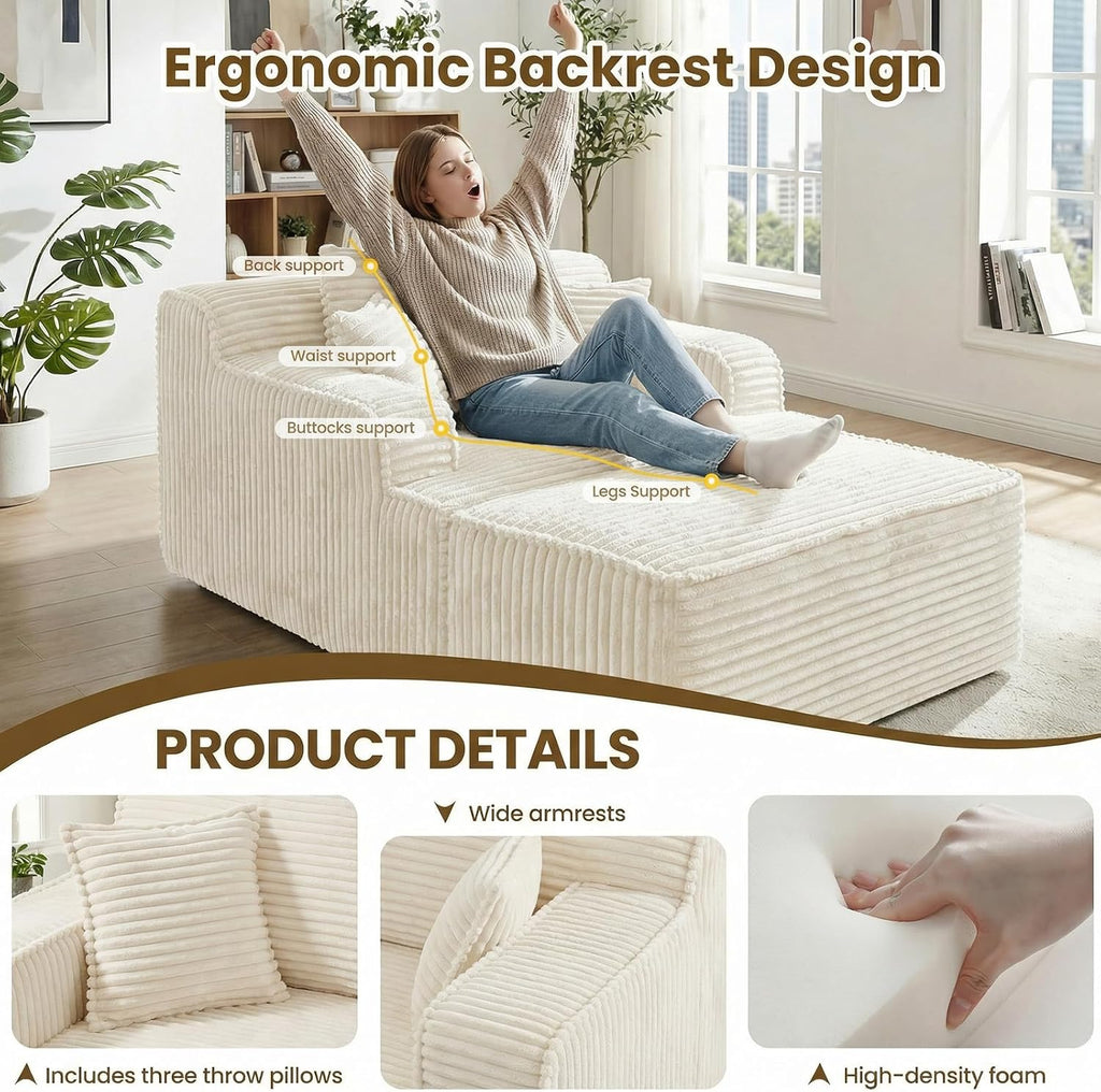 Chaise Lounge Chair Indoor,Boneless Chair with Ottoman,Comfy Reading Chair for Adults,Small Sofa Bed Couch for Living Room,Single Sleeper Chair Bed,Beige