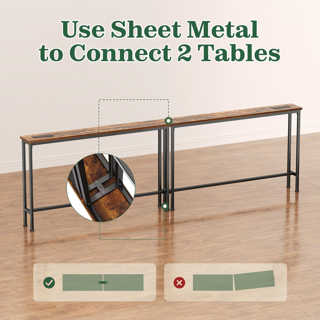 SUPERJARE 110.2 inch Narrow Behind Couch Table with Charging Stations