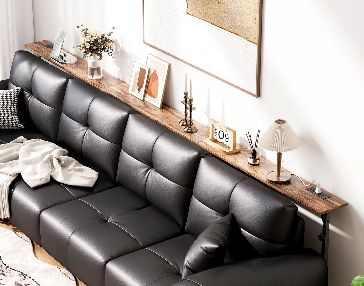 106"-157" Adjustable Length Behind Couch Sofa Table with 3 Power Outlets