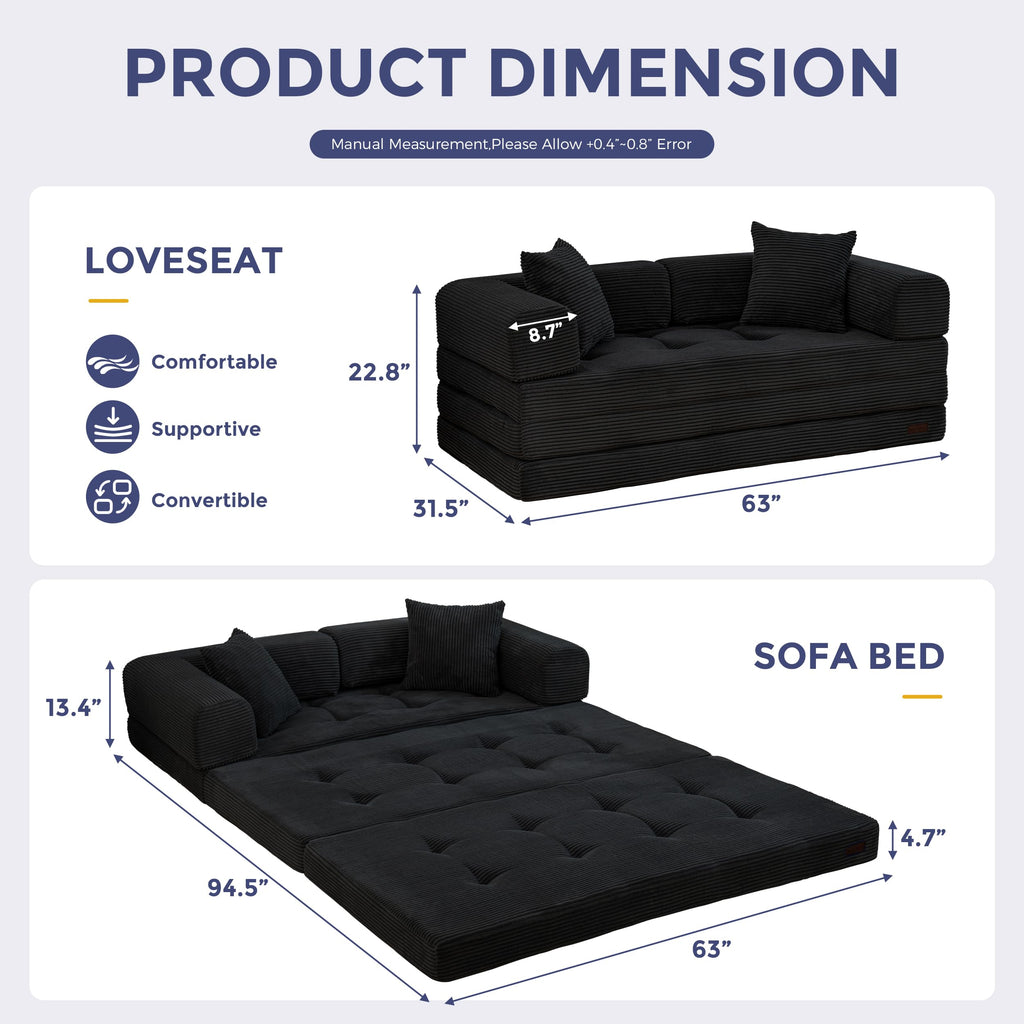 MAXYOYO Convertible Sofa Bed, Floor Sofa Couch with L-Shaped Backrest