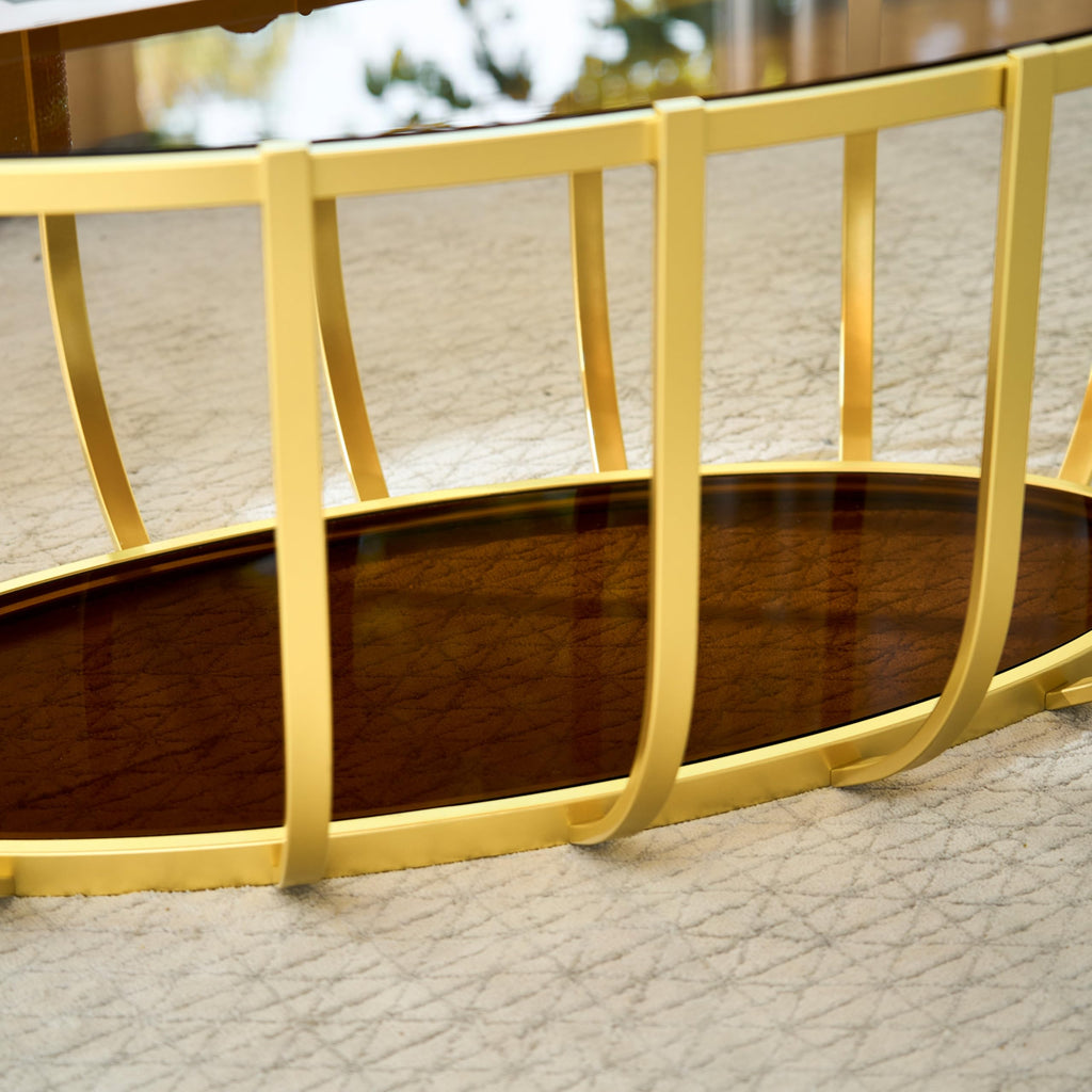 Saint Mossi Gold Round Coffee Table with Clear Glass Top and Glass Shelf