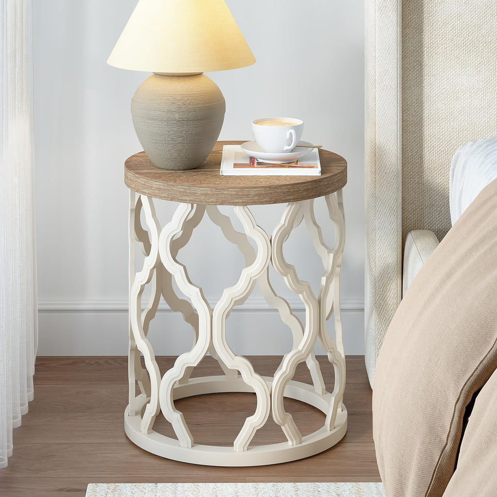 karlott Farmhouse Coffee Table, French Country Round Coffee Table, Beige