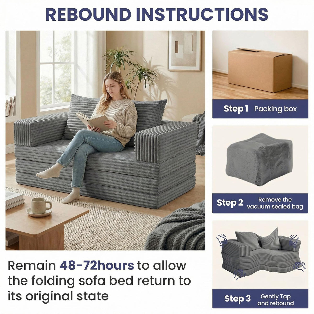 Convertible Sofa Bed, 4-in-1 Boneless Loveseat with Removable Armrests Backrest, Corduroy Futon Couch Bed with Pillow, Foldable Mattress Sleeper Sofa for Living Room Bedroom Small Place (Beige)