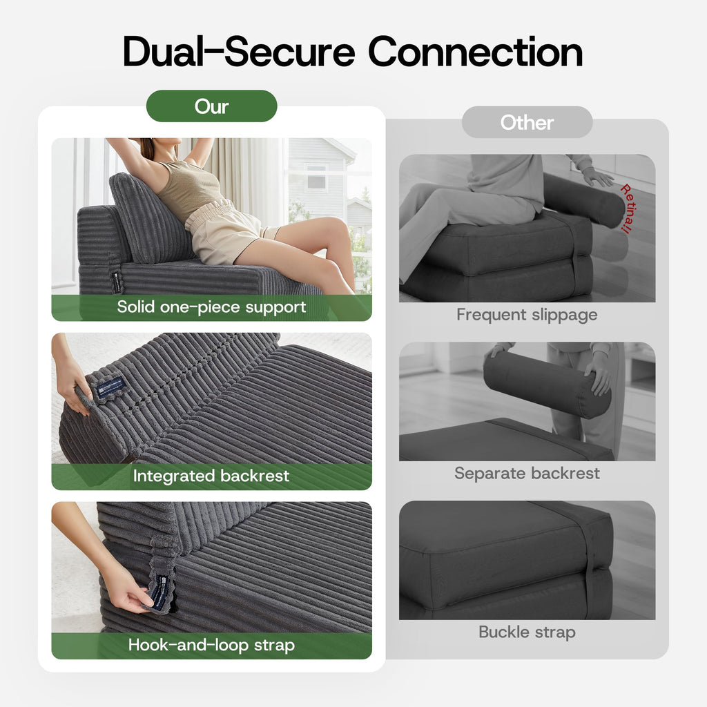 Folding Sofa Bed Convertible 4 in 1 Sleeper Chair Black Single