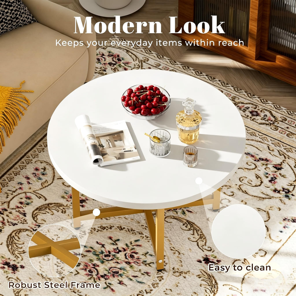 Coffee Tables for Living Room, 27.6" Round Coffee Table, Black Coffee Table