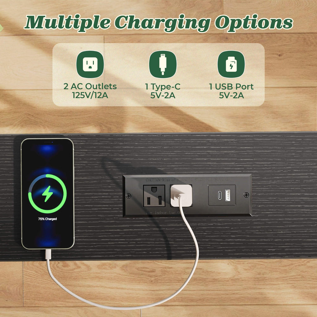SUPERJARE 110.2 inch Narrow Behind Couch Table with Charging Stations