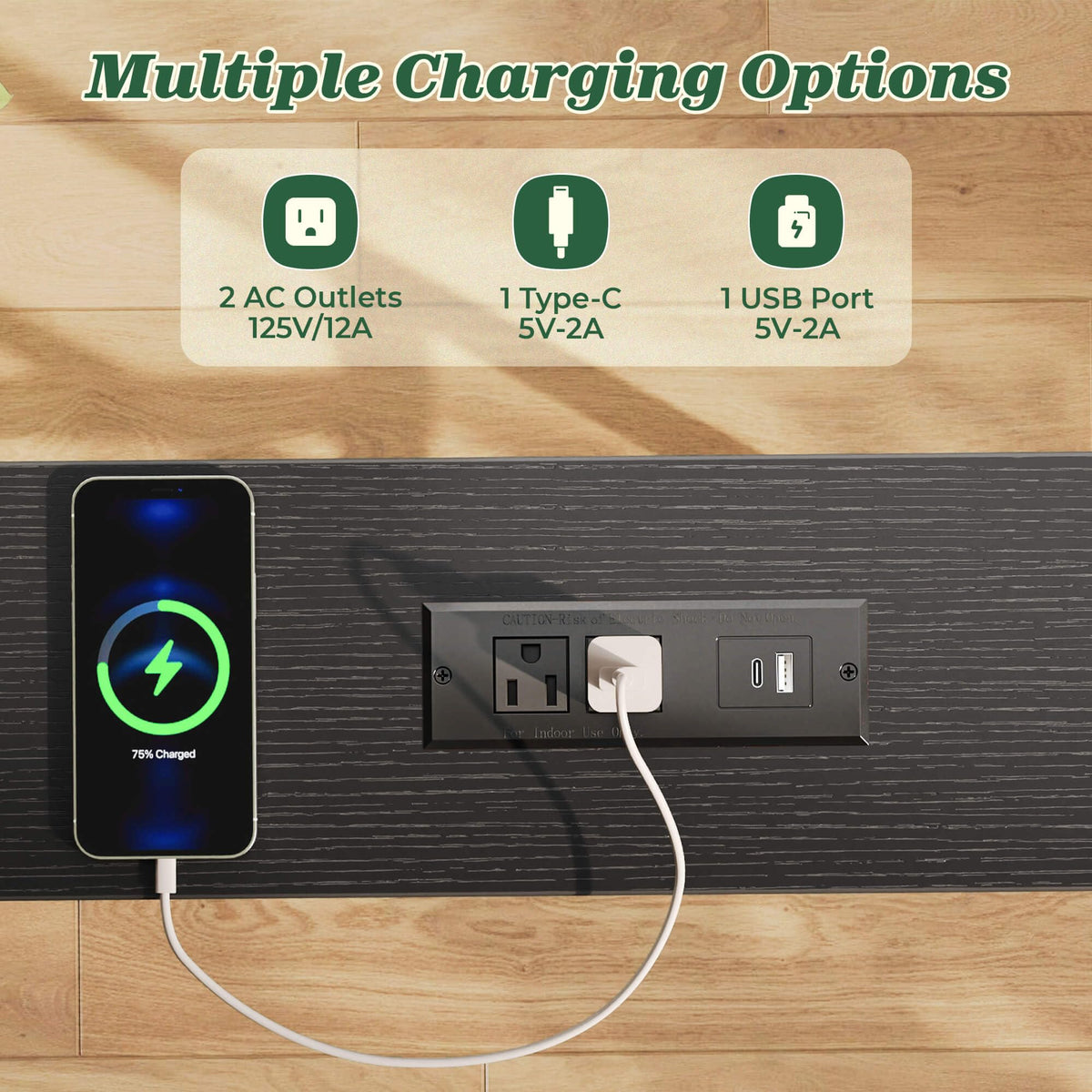 SUPERJARE 110.2 inch Narrow Behind Couch Table with Charging Stations