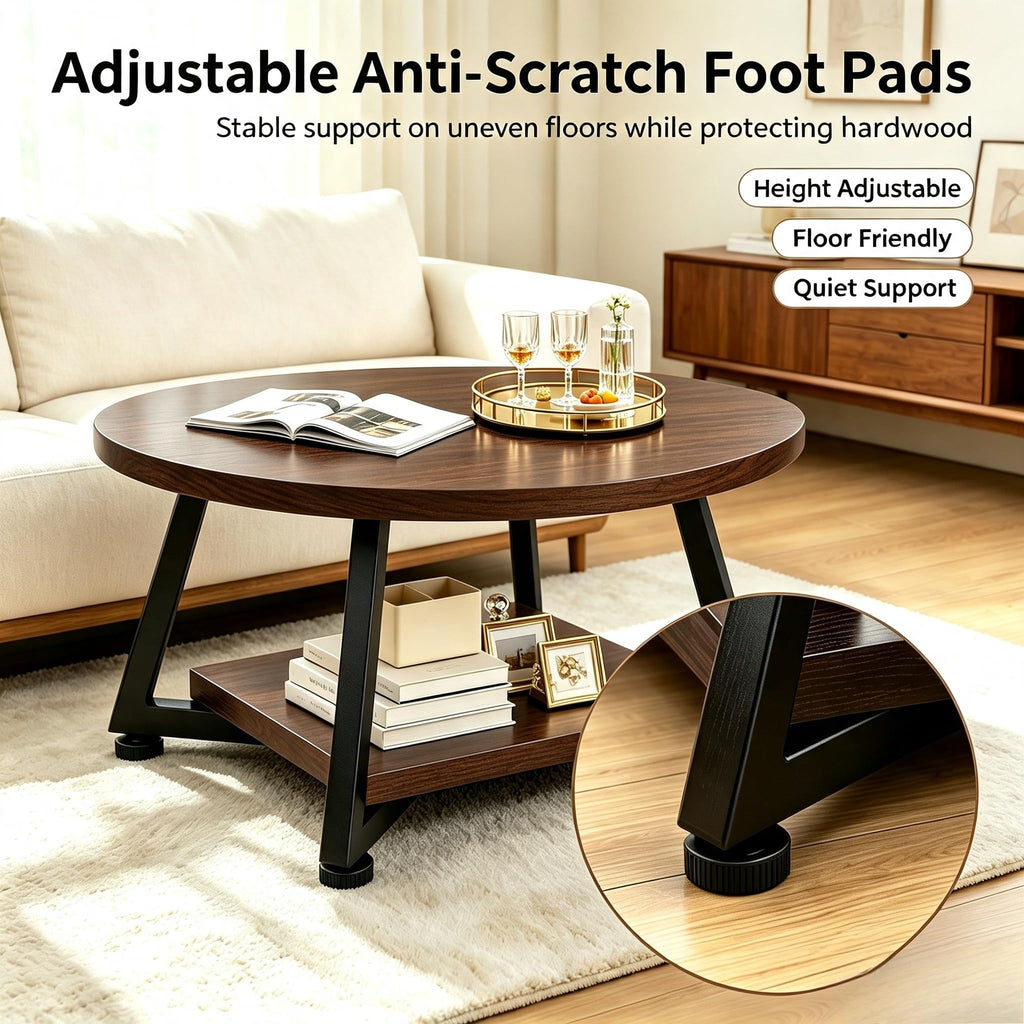 Coffee Tables for Living Room, 27.6" Round Coffee Table, Black Coffee Table
